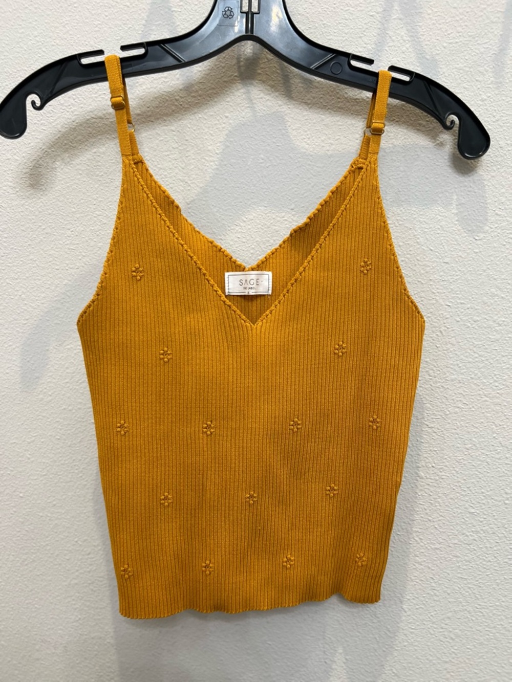 Sage The Label Bethany Textured Rib Knit Cami Tank Golden Marigold Small